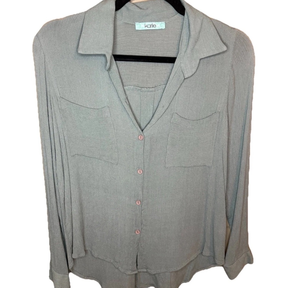 Karlie Cotton Gauze Button Sage Blouse Women’s Small